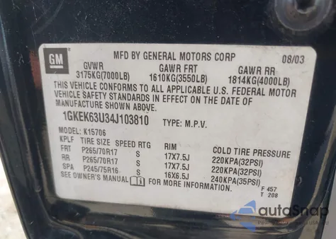 2004 GMC Yukon Denali z USA, uszkodzony, nr VIN 1GKEK63U34J103810